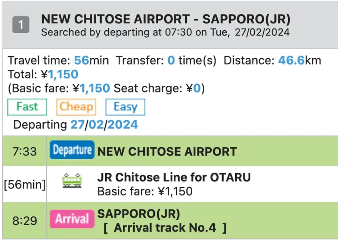 Search Hokkaido train times